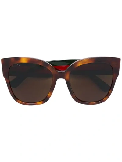 Shop Gucci Brown Tortoiseshell Sunglasses With Monogram Detailing