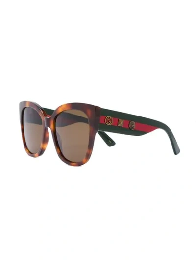 Shop Gucci Brown Tortoiseshell Sunglasses With Monogram Detailing