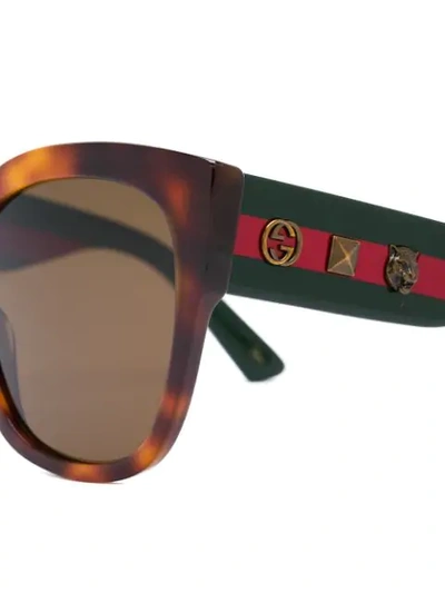 Shop Gucci Brown Tortoiseshell Sunglasses With Monogram Detailing