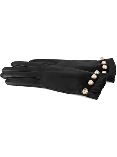 Shop Gucci Studded Leather Gloves In Black