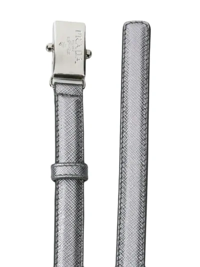 Shop Prada Logo Plaque Belt - Metallic