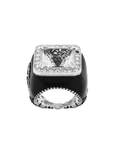 Shop Gucci Chunky Logo Ring In Black