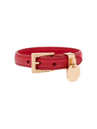 Shop Prada Saffiano Leather Bracelet In Red