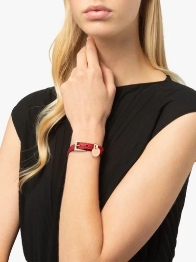 Shop Prada Saffiano Leather Bracelet In Red