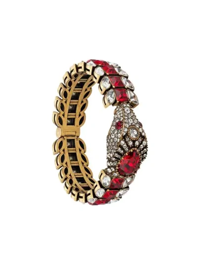 Shop Gucci Crystal Embellished Snake Bracelet In Red