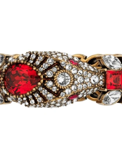 Shop Gucci Crystal Embellished Snake Bracelet In Red