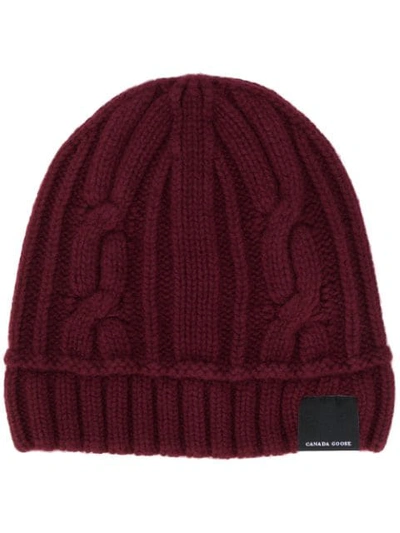 Shop Canada Goose Cable Knit Beanie In Red