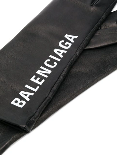 Shop Balenciaga Logo Print Gloves - Black