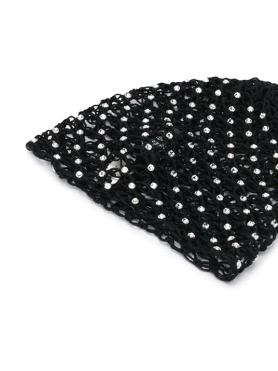 Shop Saint Laurent Crystal Embellished Knitted Hat In Black