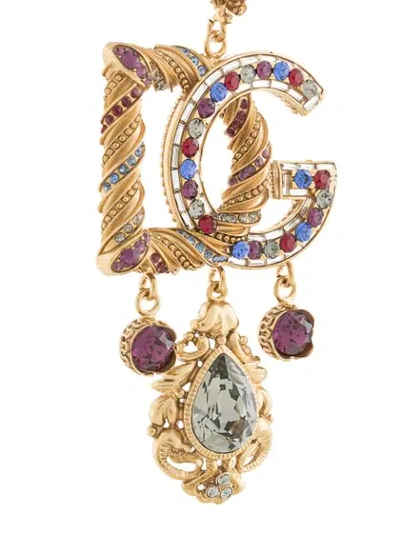 Shop Dolce & Gabbana Crystal Embellished Logo Drop Earrings In Yellow