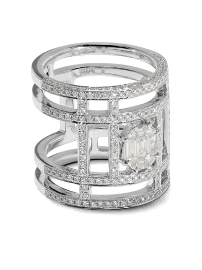 Shop As29 18kt White Gold Illusion Tube Pave Diamond Ring In Silver