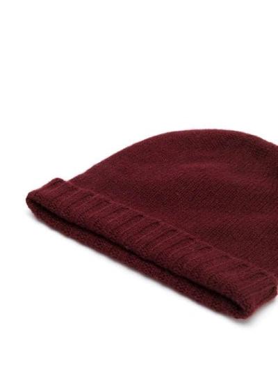 Shop Pringle Of Scotland Ribbed Trim Beanie In Red