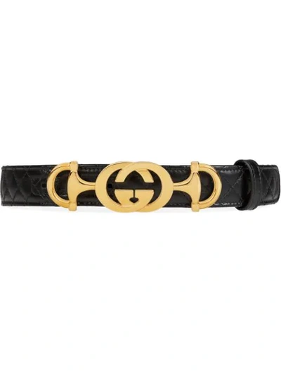 Shop Gucci Leather Belt With Interlocking G Horsebit In 1000 Black