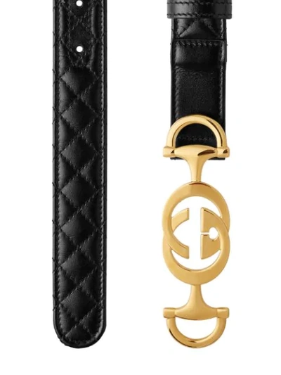 Shop Gucci Leather Belt With Interlocking G Horsebit In 1000 Black