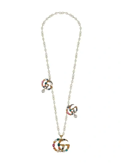 Shop Gucci Crystal Double G Necklace In 8518