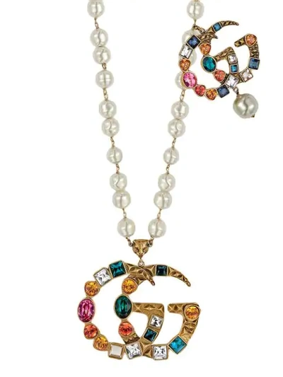 Shop Gucci Crystal Double G Necklace In 8518
