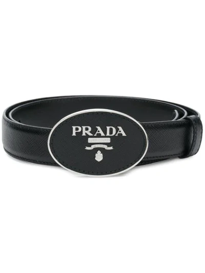 Shop Prada Saffiano Logo Buckle Belt In Black