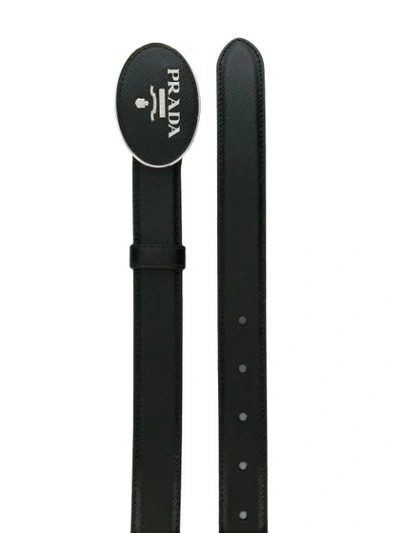 Shop Prada Saffiano Logo Buckle Belt In Black
