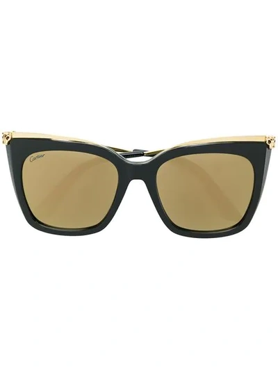 Shop Cartier Panther Head Oversized Sunglasses In Black