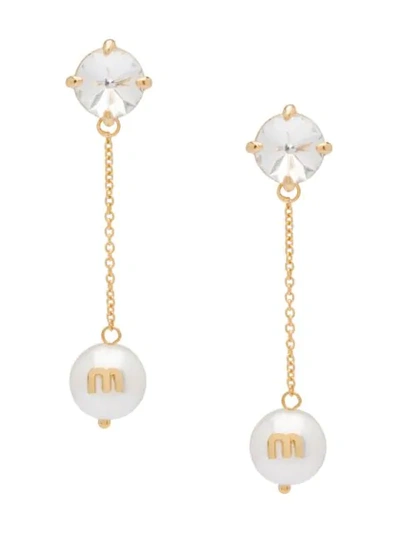 Shop Miu Miu Solitaire Jewels Earrings In F0zjk Gold + White + Crystal