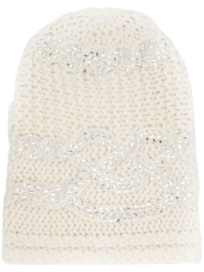 Shop Ermanno Scervino Knitted Hat In 14300 Bianco