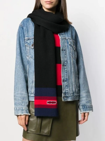 KENZO LOGO PATCH KNITTED SCARF - 黑色