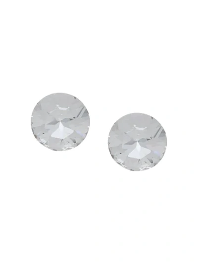 Shop Saint Laurent Smoking Crystal Clip-on Earrings In Silver