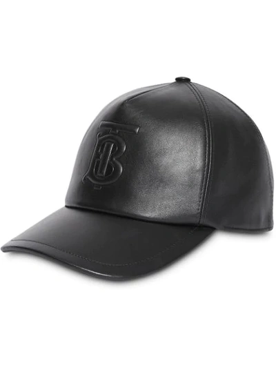 Shop Burberry Monogram Motif Leather Baseball Cap In Black