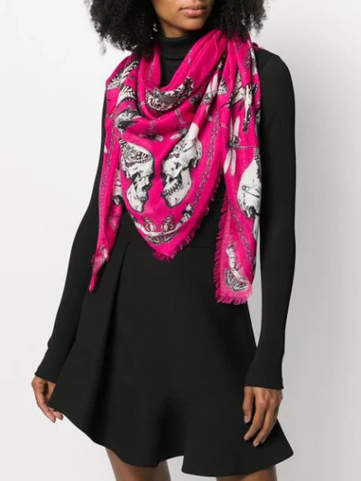 Shop Alexander Mcqueen Skull And Butterfly Print Scarf In 5678 Fushia