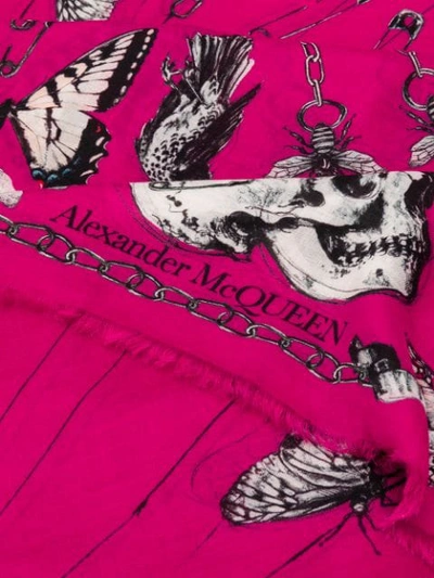 Shop Alexander Mcqueen Skull And Butterfly Print Scarf In 5678 Fushia