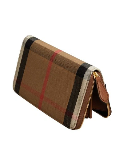 Shop Burberry House Check And Leather Ziparound Wallet - Brown
