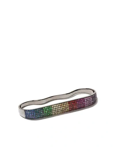 Shop As29 18kt Black Gold Lana Rainbow Sapphire Three-finger Ring In Multicolour