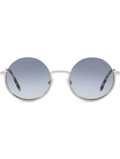 Shop Miu Miu Crystal Embellished Sunglasses In Silver