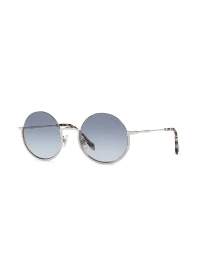 Shop Miu Miu Crystal Embellished Sunglasses In Silver