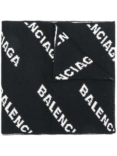 Shop Balenciaga All-over Logo Scarf - Black