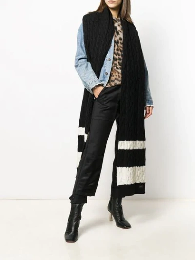 Shop Saint Laurent Oversized Cable Knit Scarf In Black