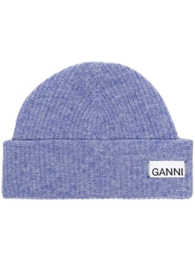 Shop Ganni Knitted Beanie Hat In Purple