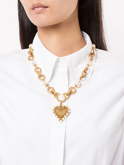 Shop Dolce & Gabbana Dg Heart Plaque Necklace In Gold