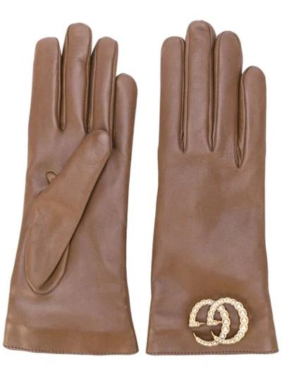 Shop Gucci Gg Logo Driving Gloves - Brown