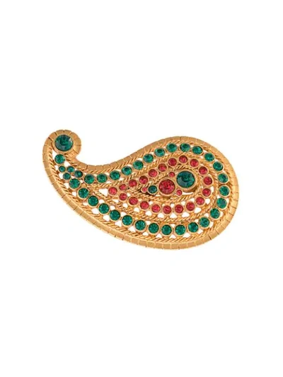 Shop Oscar De La Renta Taj Small Brooch  In Emerald