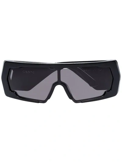 Shop Ganni Black Extreme Square Sunglasses