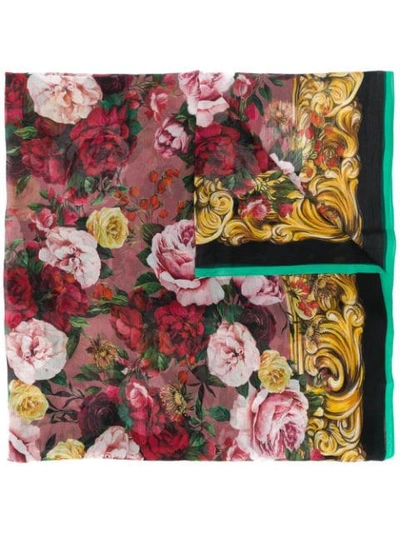 Shop Dolce & Gabbana Rose Print Scarf In Pink