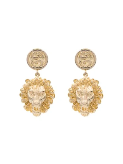 Shop Gucci Gold Tone Lion Head Earrings