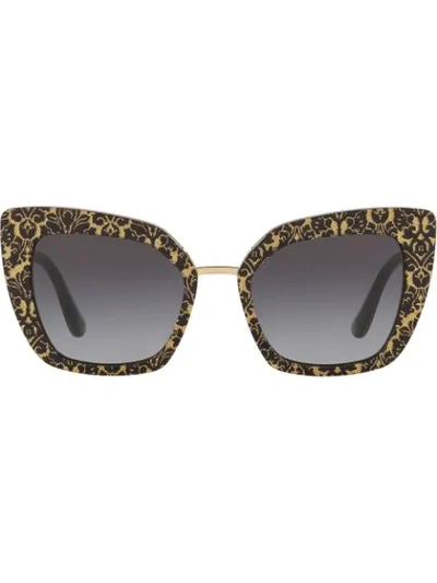 Shop Dolce & Gabbana Glitter Pattern Oversized Sunglasses In Black