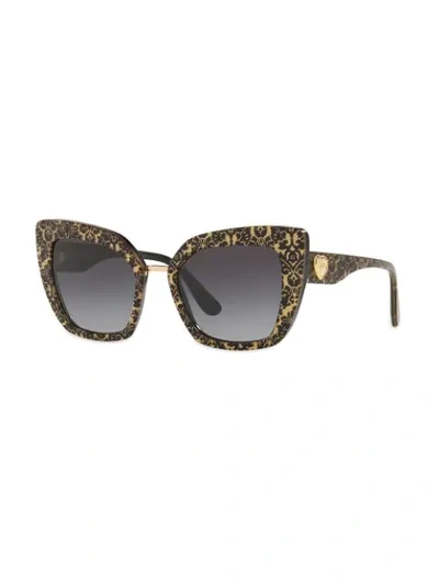 Shop Dolce & Gabbana Glitter Pattern Oversized Sunglasses In Black
