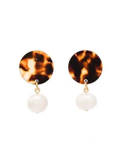 BROWN AND WHITE ANDREIA DISC PEARL EARRINGS