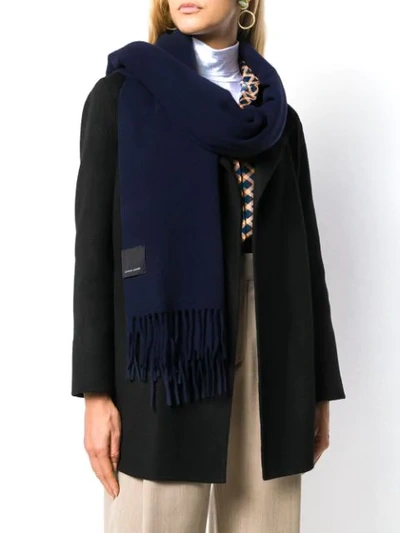 Shop Canada Goose Fringed Wool Scarf In Blue