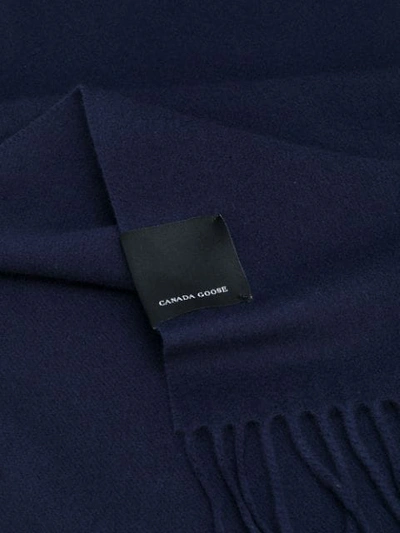 Shop Canada Goose Fringed Wool Scarf In Blue