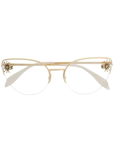 Shop Alexander Mcqueen Spider Appliqué Cat Eye Glasses In Gold