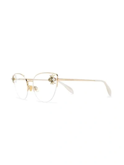 Shop Alexander Mcqueen Spider Appliqué Cat Eye Glasses In Gold